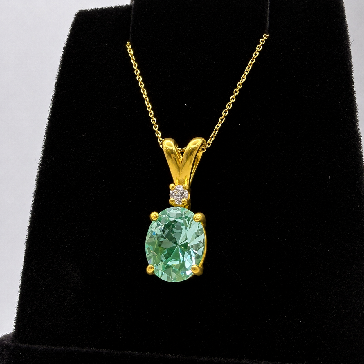 3ct Oval Mint Green Spinel & White Sapphire Pendant Necklace