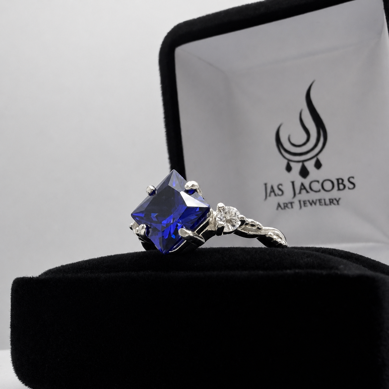 Princess Cut Blue Sapphire & Diamond Ring | Made to Order in Sterling Silver, 10K or 14K White, Yellow & Rose Gold