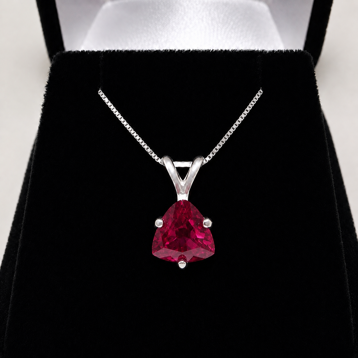 1.5ct Trillion Cut Ruby Solitaire Pendant Necklace
