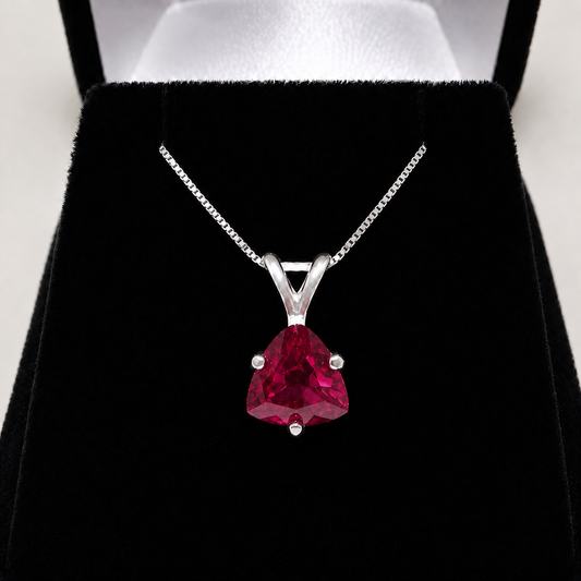 1.5ct Trillion Cut Ruby Solitaire Pendant Necklace