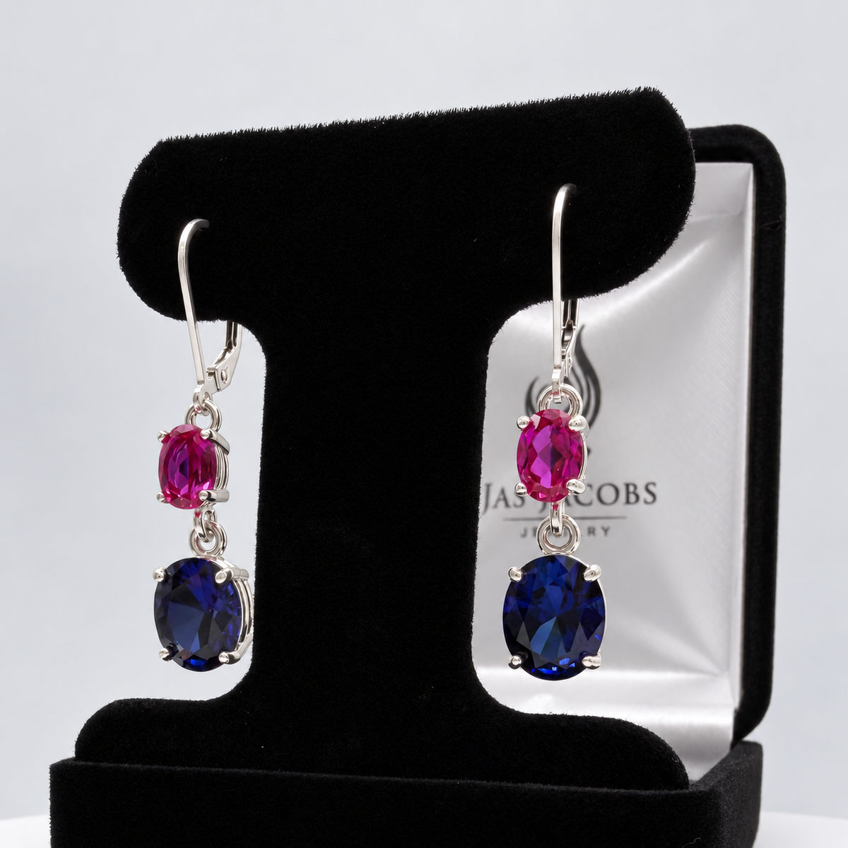 7ctw Blue & Pink Sapphire Dangle Earrings