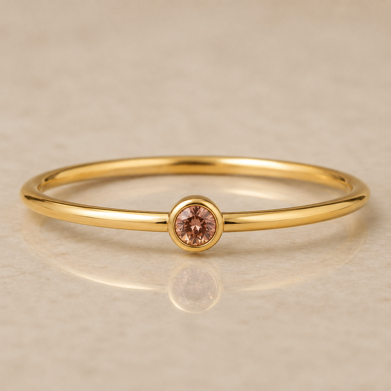 14K Yellow Gold Filled 2mm Champagne Cubic Zirconia Ring | Dainty Bezel Set Stackable Ring | Minimalist Solitaire Ring