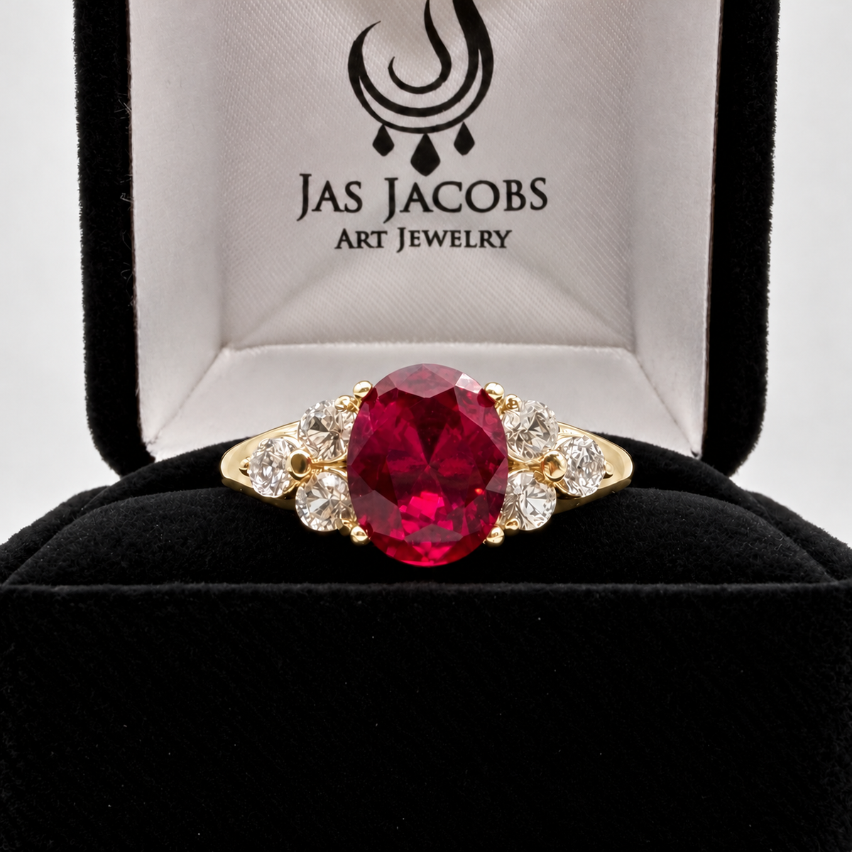 3.78ctw Oval Ruby & White Sapphire Ring – Victorian Inspired