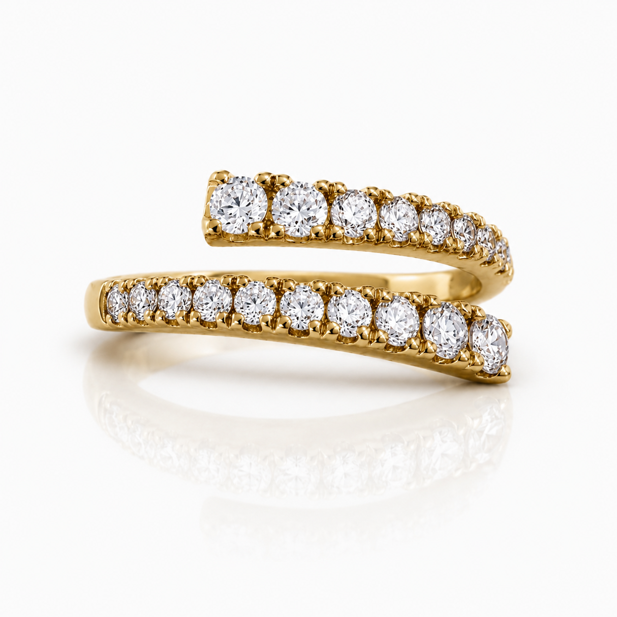 14K Yellow Gold Adjustable Open Bypass Ring | Lab Grown Diamond, Ruby, Emerald or Sapphire Spiral Ring | Made to Order