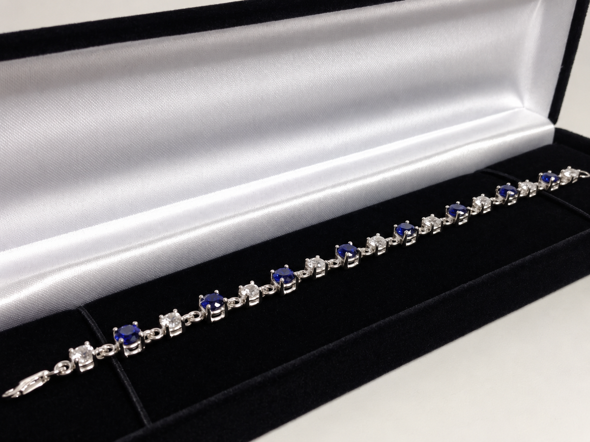 Blue & White Sapphire Tennis Bracelet – Custom Size 9.3–12ctw