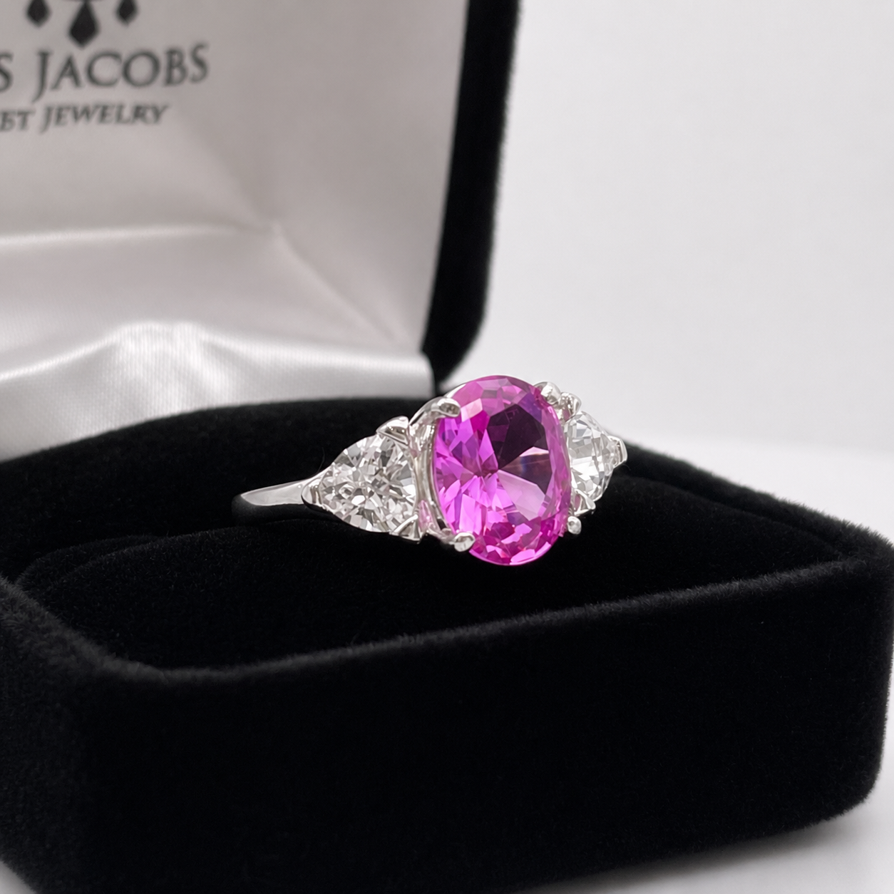 Vivid Pink Sapphire & White Sapphire Three-Stone Ring