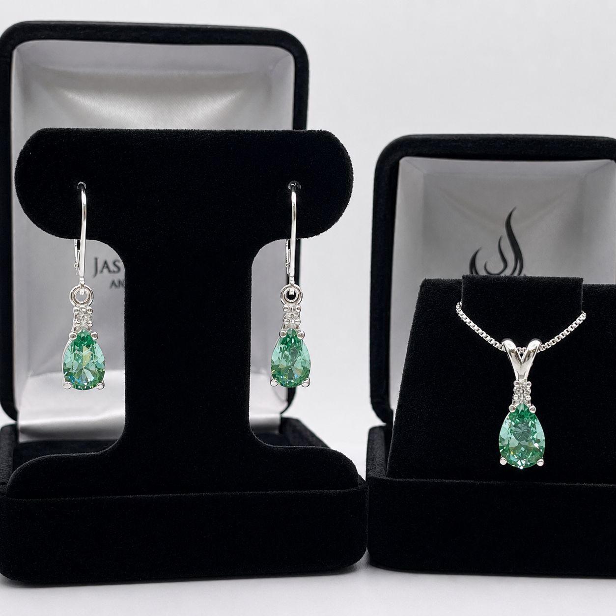 5.24 CTW Mint Green Spinel & Diamond Necklace & Leverback Earrings Set