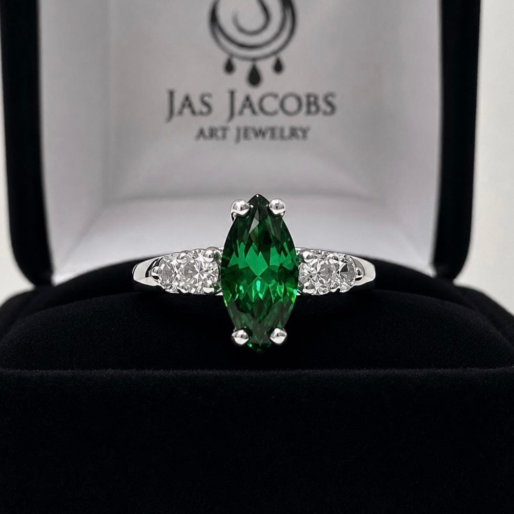 2.2ctw Marquise Emerald & White Sapphire Ring