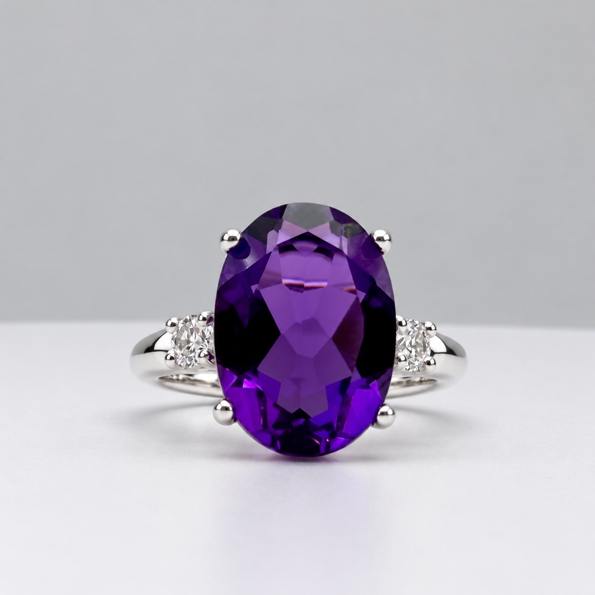 6ct Royal Purple Amethyst & White Sapphire Statement Ring