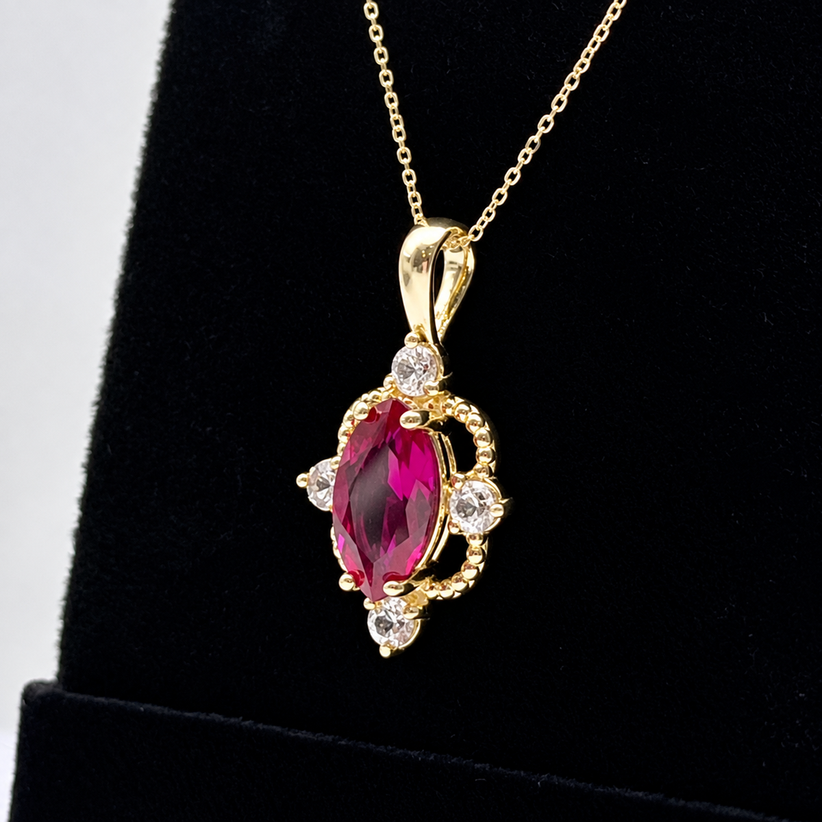 2.4ctw Marquise Ruby and Diamond Four Point Art Deco Pendant