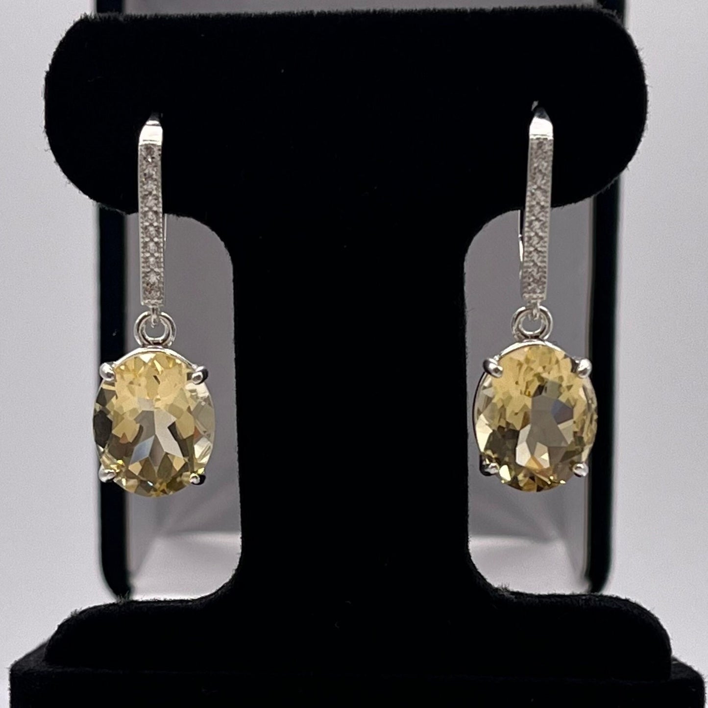 Beautiful 8ct Oval Cut Golden Citrine & White Sapphire Earrings Citrine Earrings