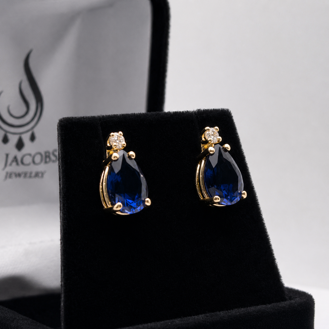 5ctw Pear Cut Blue Sapphire Earrings | Diamond Accents