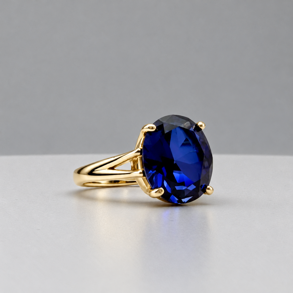 5ct Oval Cut Blue Sapphire Split Shank Ring