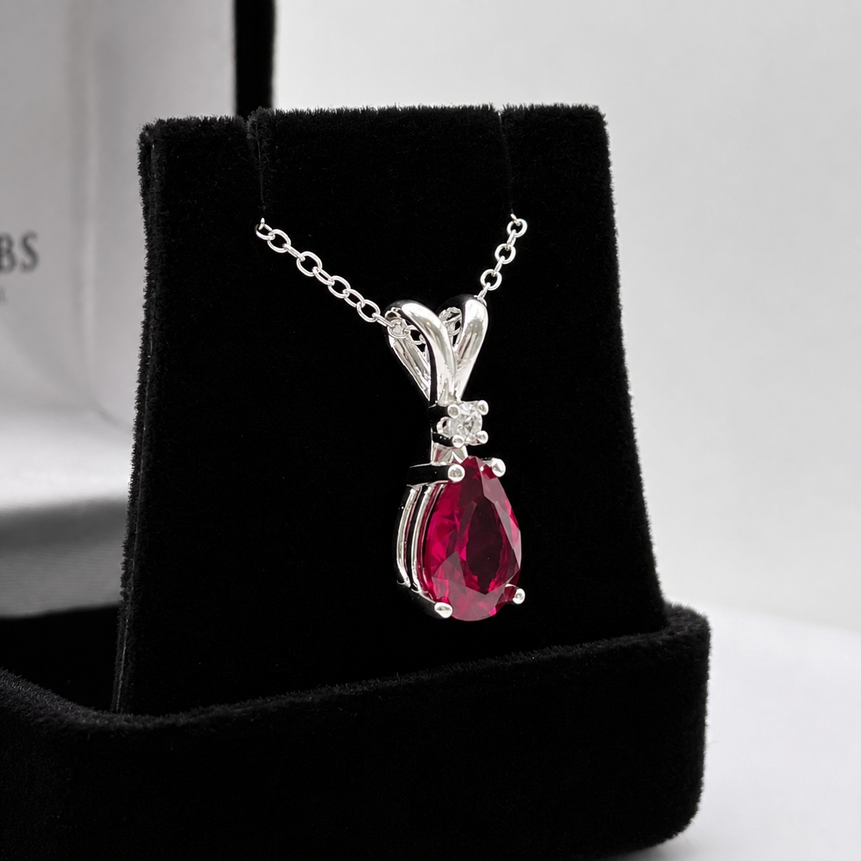 2.2CT Pear Cut Ruby Pendant Necklace | Diamond Accent