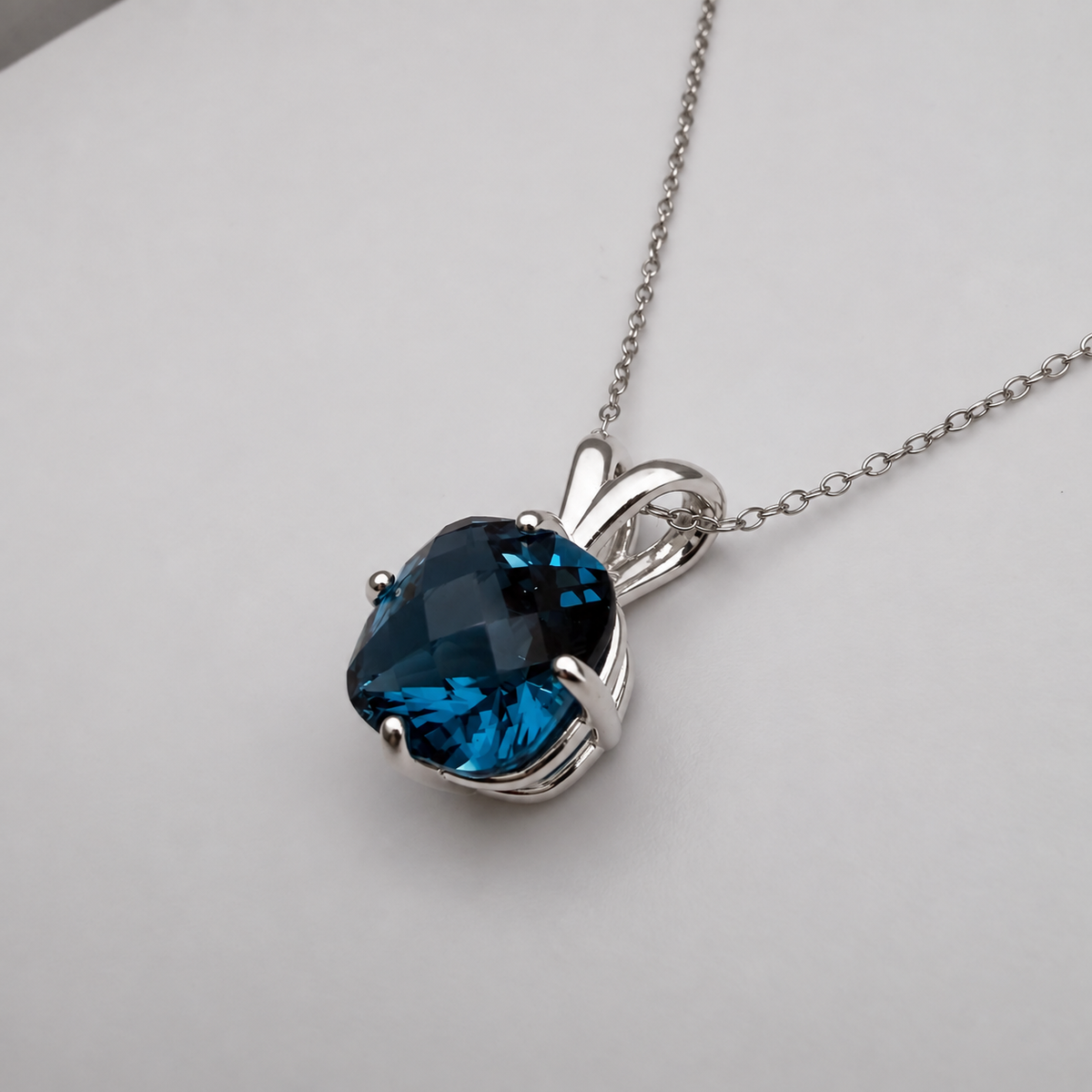 4ct London Blue Spinel Cushion Cut Pendant Necklace