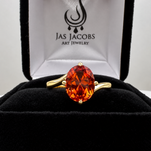 3ct Oval Padparadscha Sapphire Ring with Sculpted Bypass Band