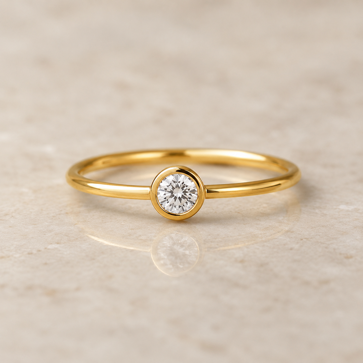 14K Yellow Gold Filled 4mm Bezel Set Cubic Zirconia Ring | Dainty Solitaire Stackable Ring | Minimalist Everyday Jewelry