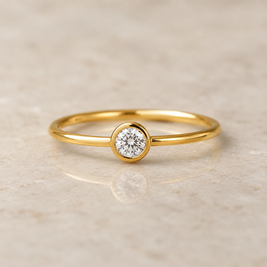 14K Yellow Gold Filled 4mm Bezel Set Cubic Zirconia Ring | Dainty Solitaire Stackable Ring | Minimalist Everyday Jewelry