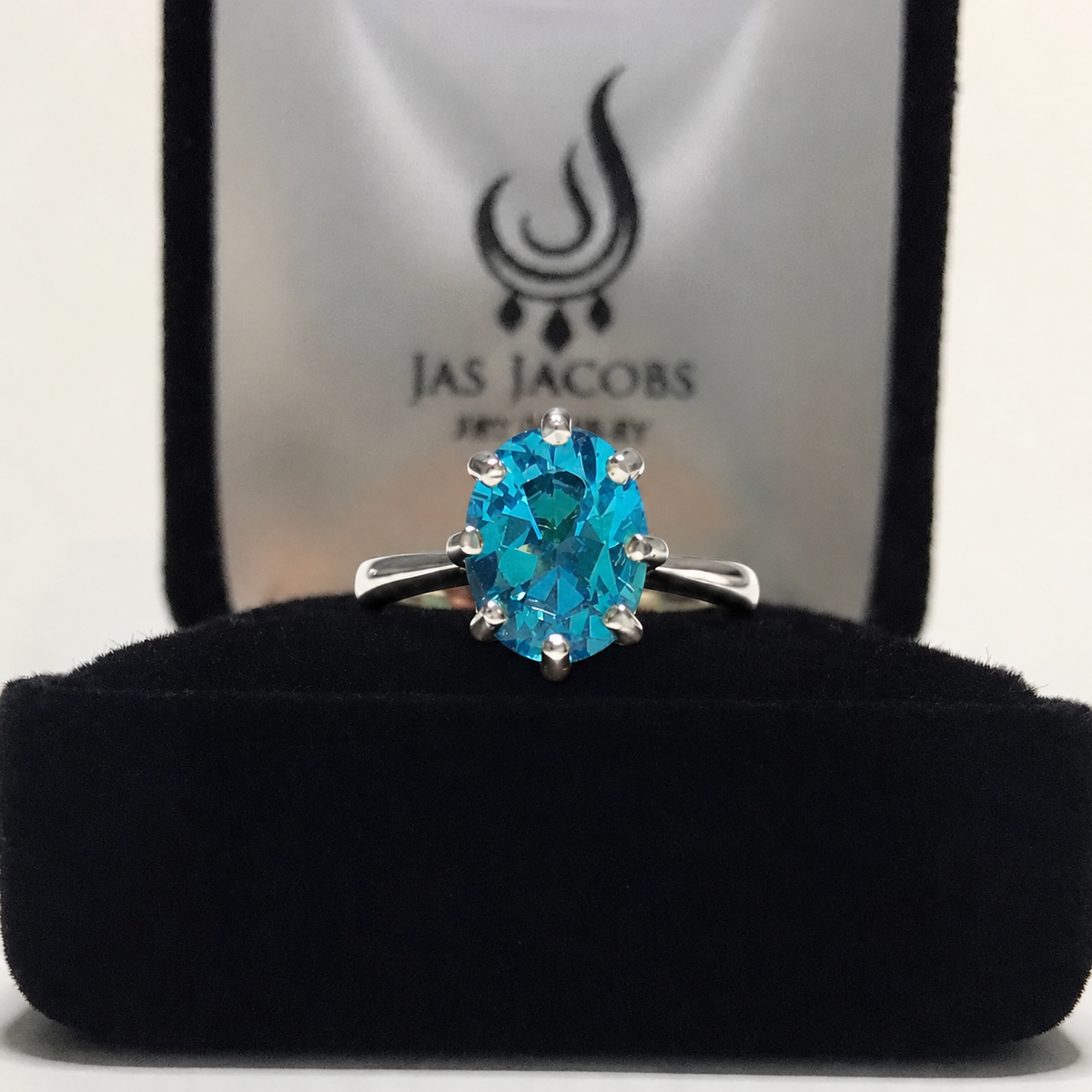 3.5ct Oval Cut Swiss Blue Topaz Art Deco Inspired Solitaire Ring