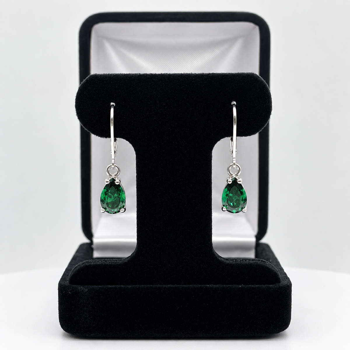 3ctw Pear Cut Emerald Drop Earrings | Solid Gold