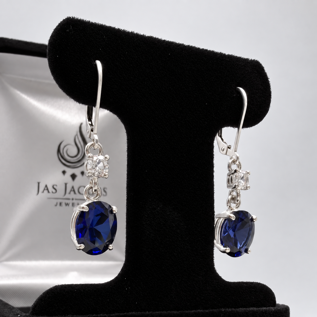 6.6 CTW Oval Cut Blue & White Sapphire Drop Earrings