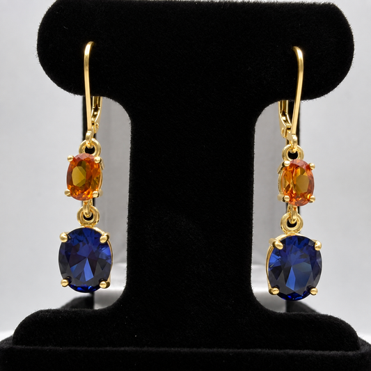 7ctw Blue & Padparadscha Sapphire Dangle Earrings