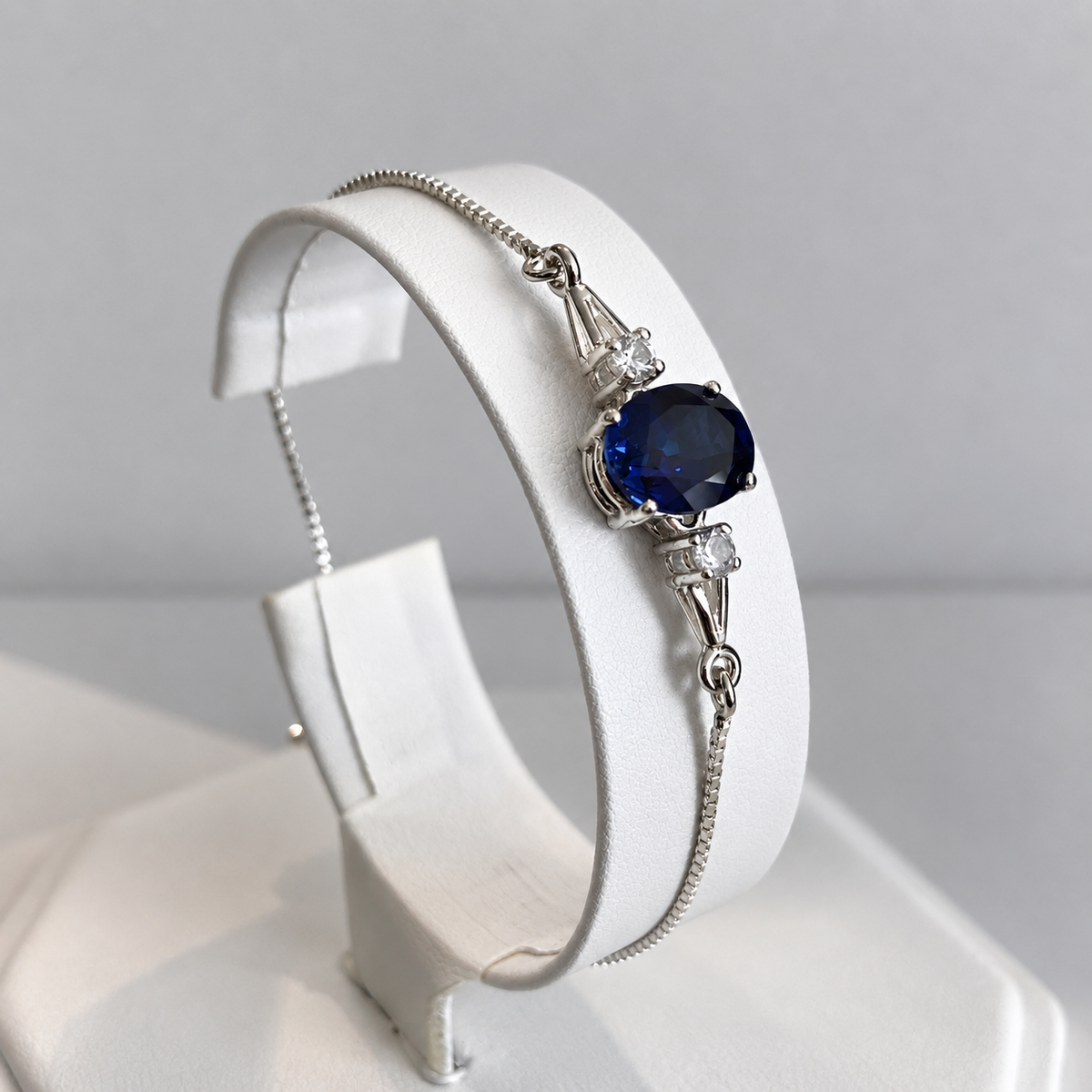 3.5ct Oval Blue Sapphire & White Sapphire Bolo Bracelet