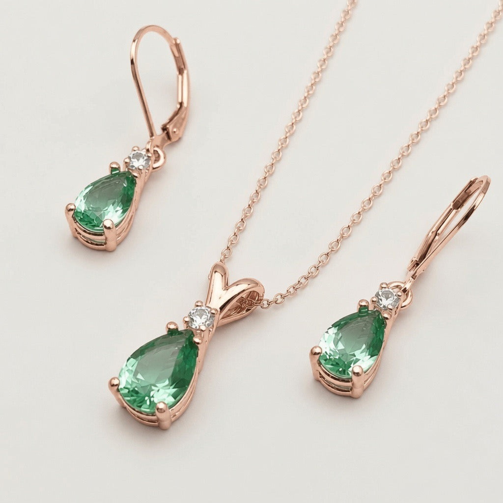 5.24 CTW Mint Green Spinel & Diamond Necklace & Leverback Earrings Set