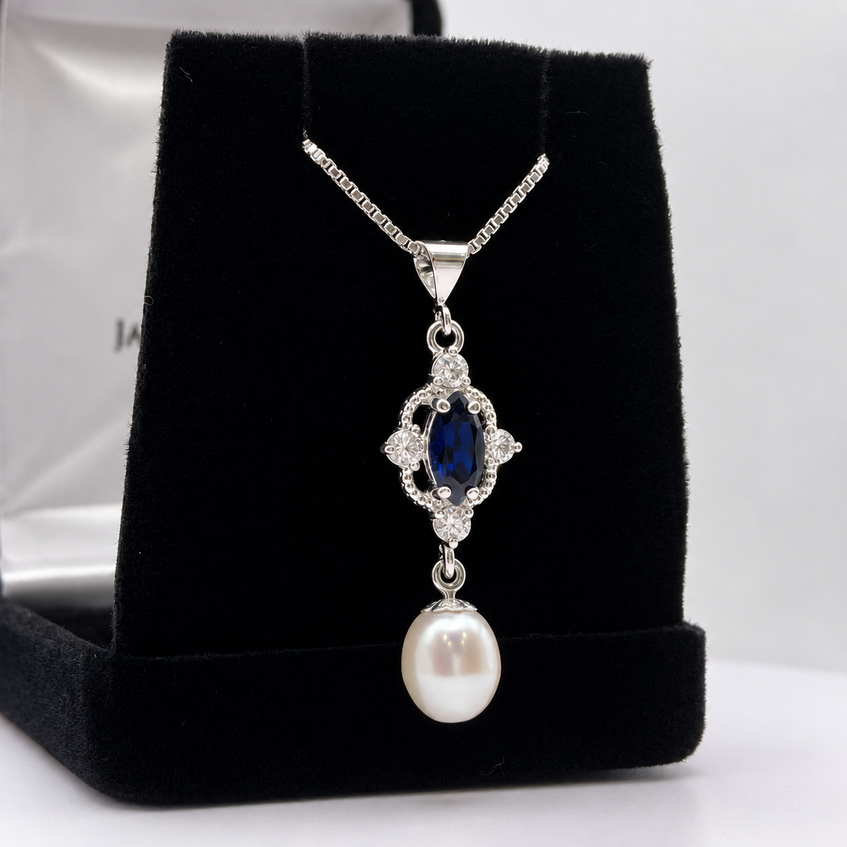 Pearl & Marquise Blue Sapphire Vintage Inspired Necklace