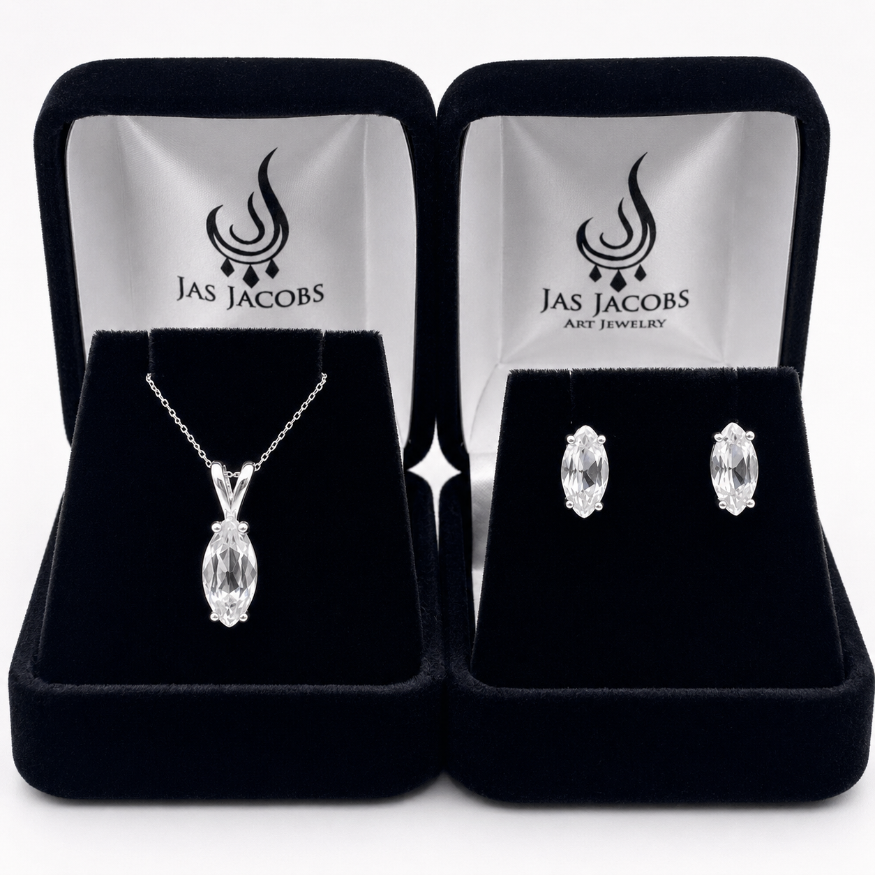 4.5ctw Marquise Cut Colorless White Sapphire Pendant & Stud Earring Jewelry Set