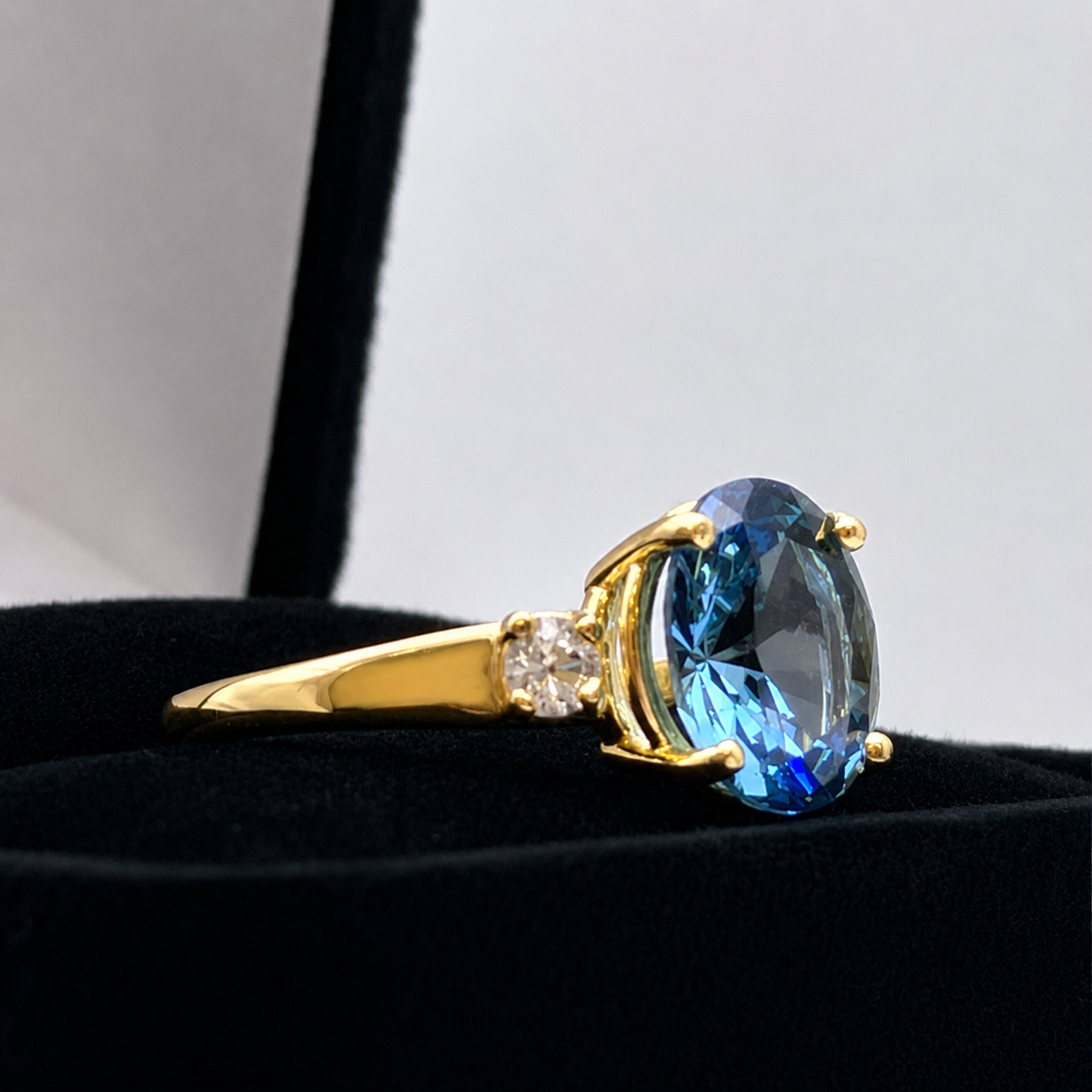 2.6CTW Oval Cut Blue Topaz Ring | White Sapphire Accents