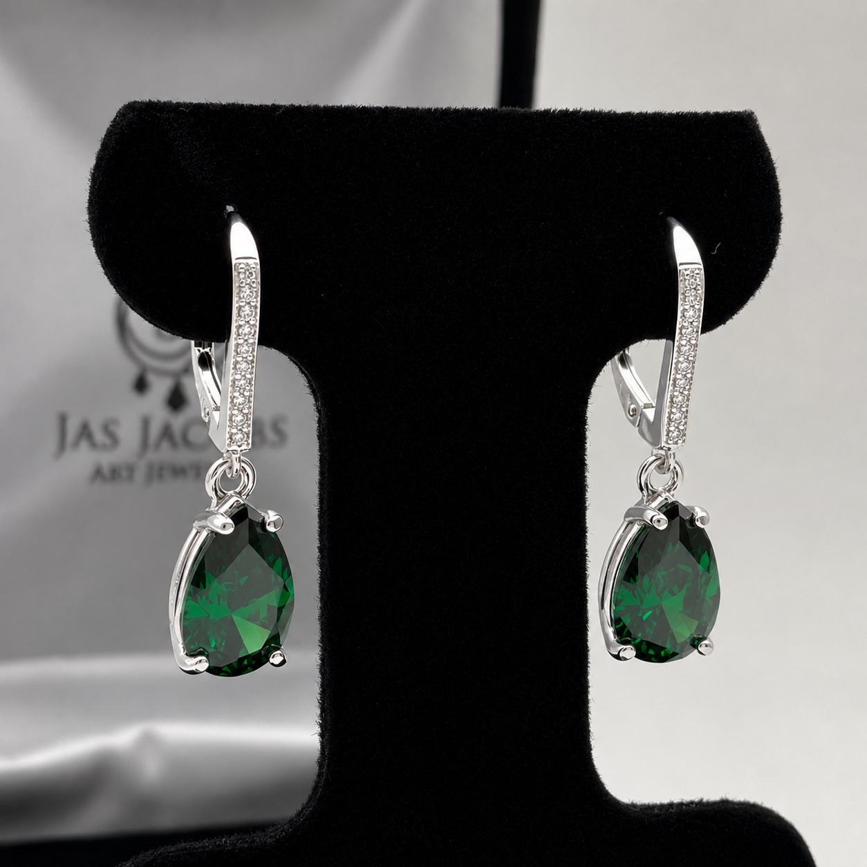 7ctw Pear Cut Emerald Earrings | Pave Leverback Drop Earrings | Emerald Dangle Earrings | Bridal Jewelry