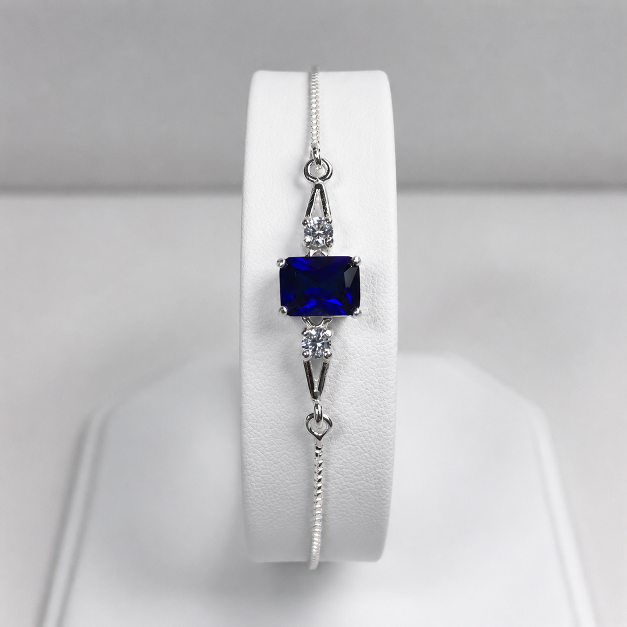 2ct Emerald Cut Sapphire Adjustable Bolo Bracelet with White Sapphire Accents