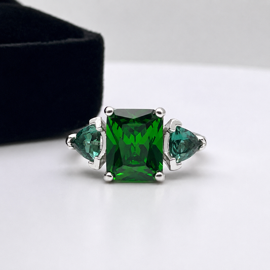 4 CTW Emerald & Green Quartz Three Stone Ring