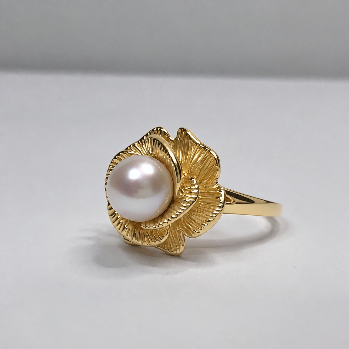 Genuine Akoya Pearl Sculptural Floral Ring