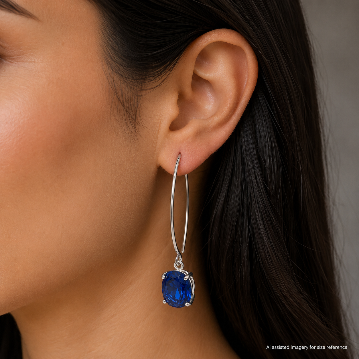 10 CTW Oval Blue Sapphire Drop Earrings | 2 Inch Sterling Silver, Statement Earrings