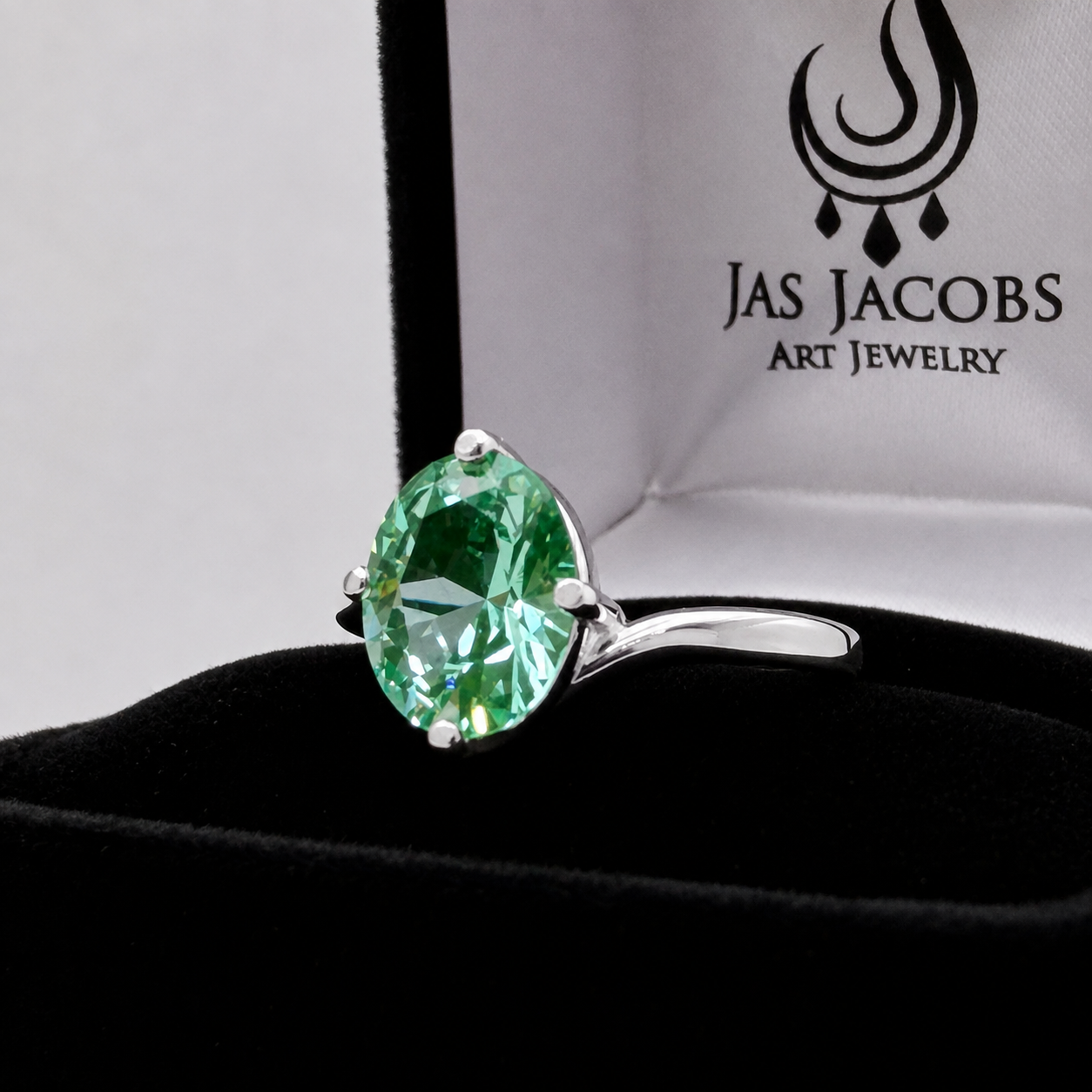 3ct Oval Mint Green Spinel Ring | Split Bypass Solitaire