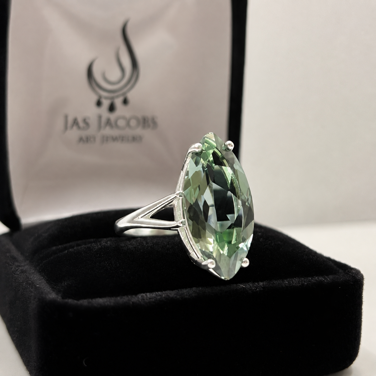 6 Ct Natural Green Quartz Marquise Statement Ring