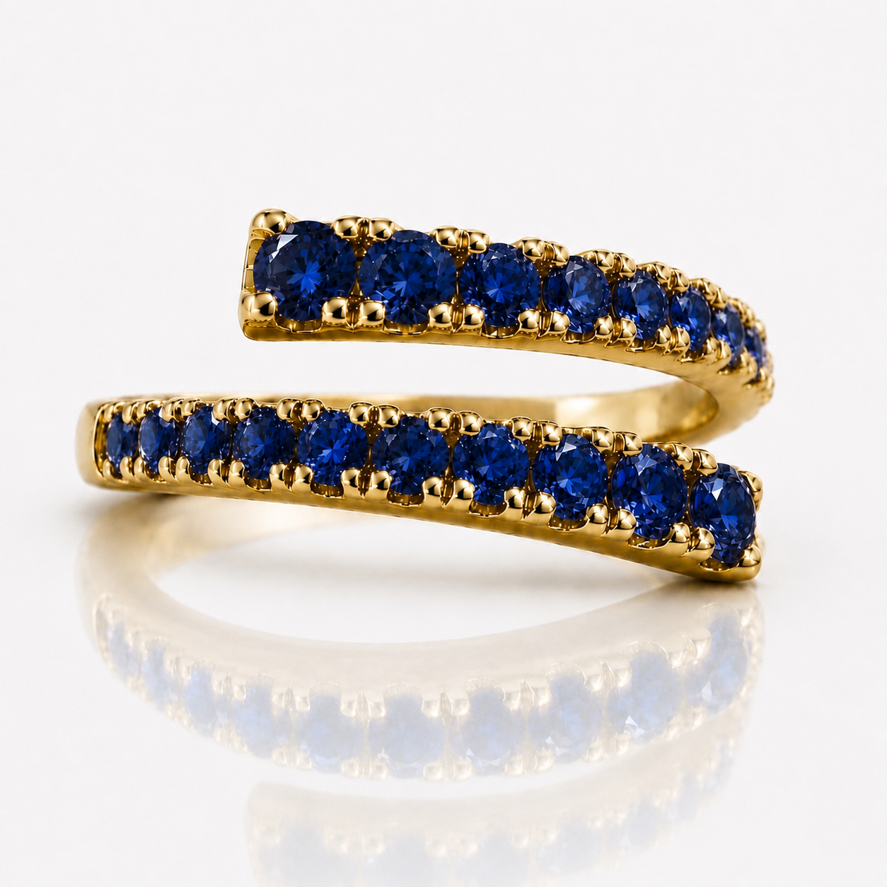 14K Yellow Gold Adjustable Open Bypass Ring | Lab Grown Diamond, Ruby, Emerald or Sapphire Spiral Ring | Made to Order