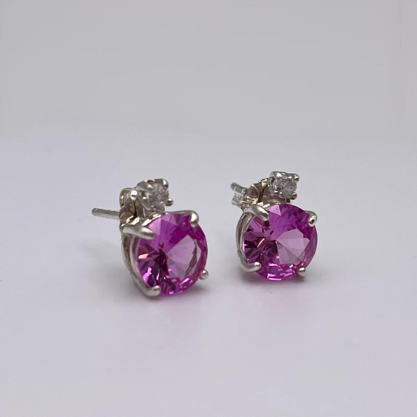 4ctw Brilliant Cut Pink Sapphire Earrings Stud with accents Jewelry Gift September Birthstone