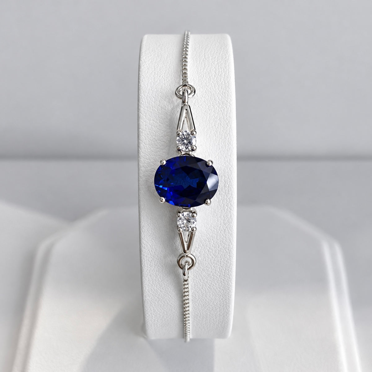 3.5ct Oval Blue Sapphire & White Sapphire Bolo Bracelet