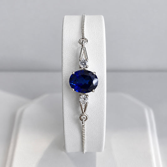 3.5ct Oval Blue Sapphire & White Sapphire Bolo Bracelet