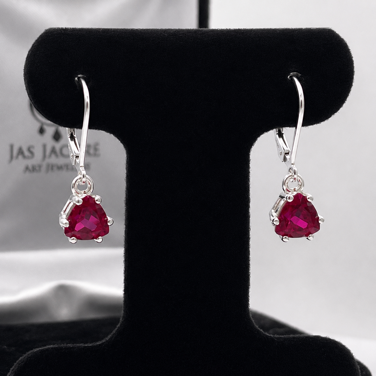 3.3ctw Trillion Cut Ruby Dangle Earrings