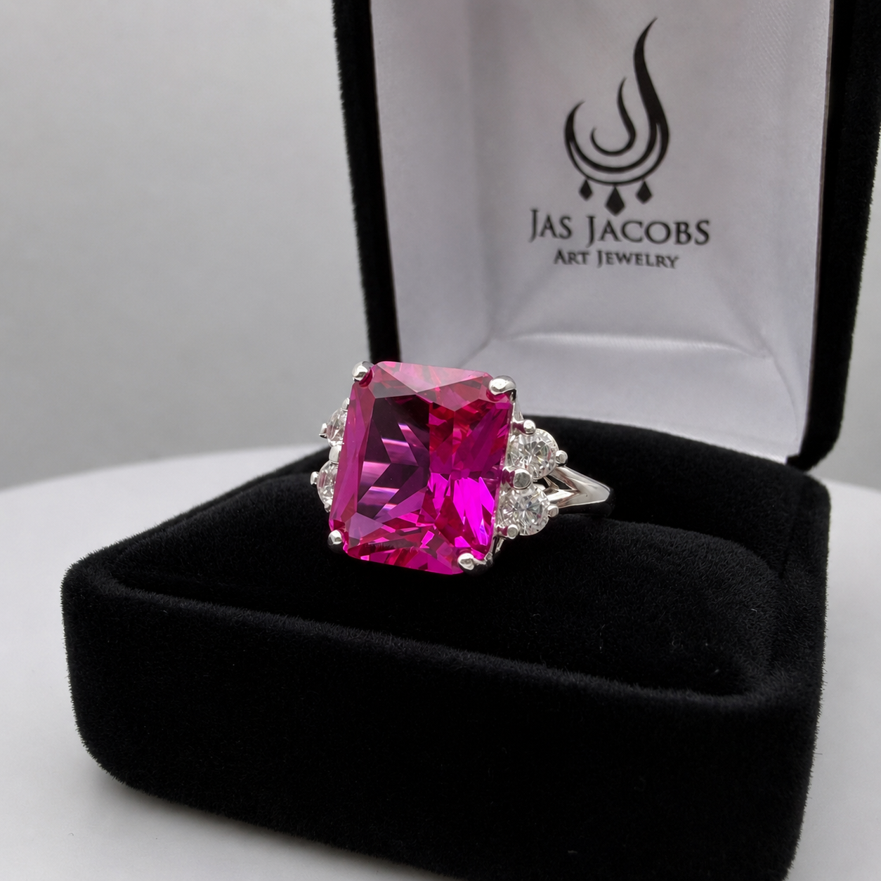 6ct Emerald Cut Pink Sapphire Diamond Ring