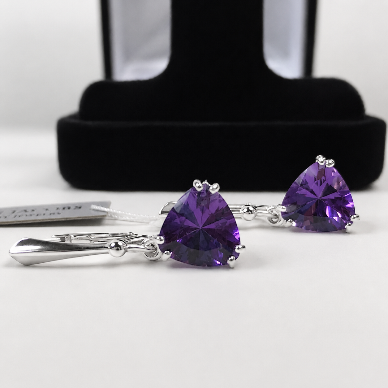 7ctw Trillion Cut Amethyst Earrings