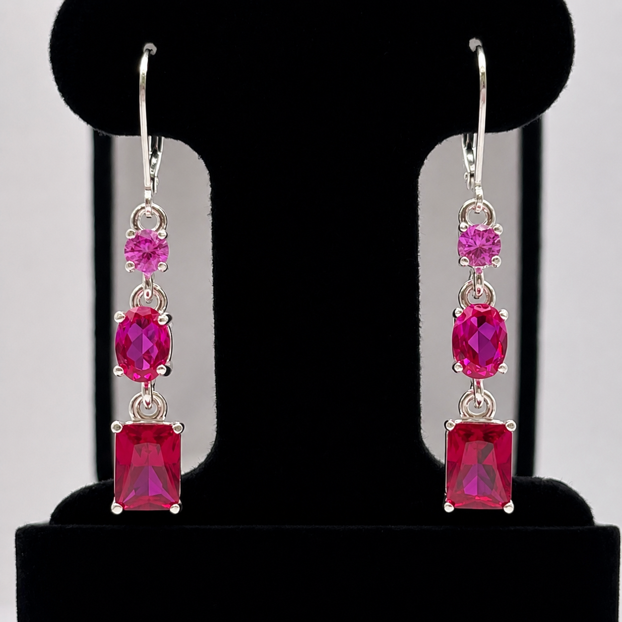 5ctw Multi Cut Cascading Pink Sapphires and Ruby Earrings