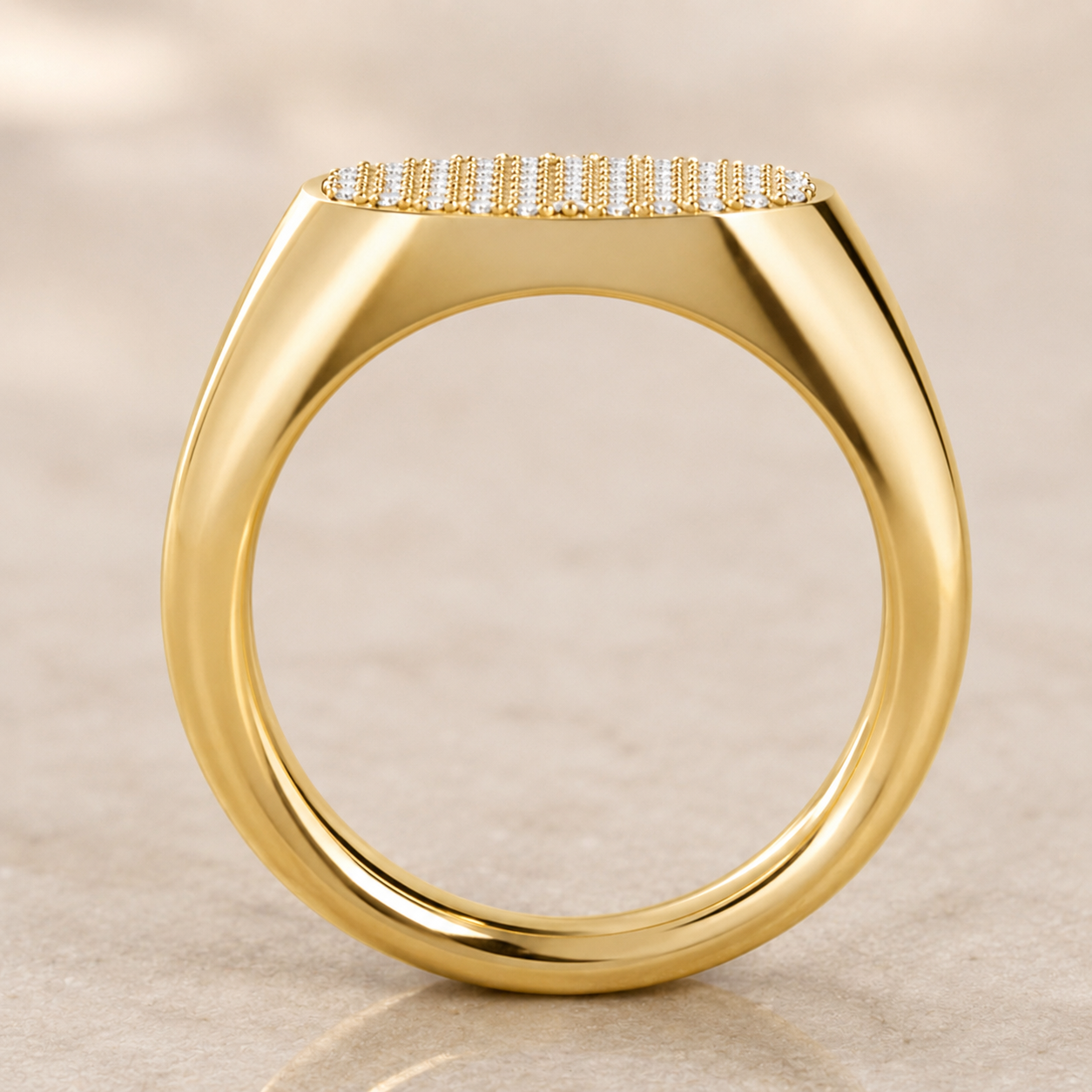 14K Yellow Gold Pavé Diamond Cluster Signet Ring | Oval Diamond Statement Ring | 67 Round Diamonds
