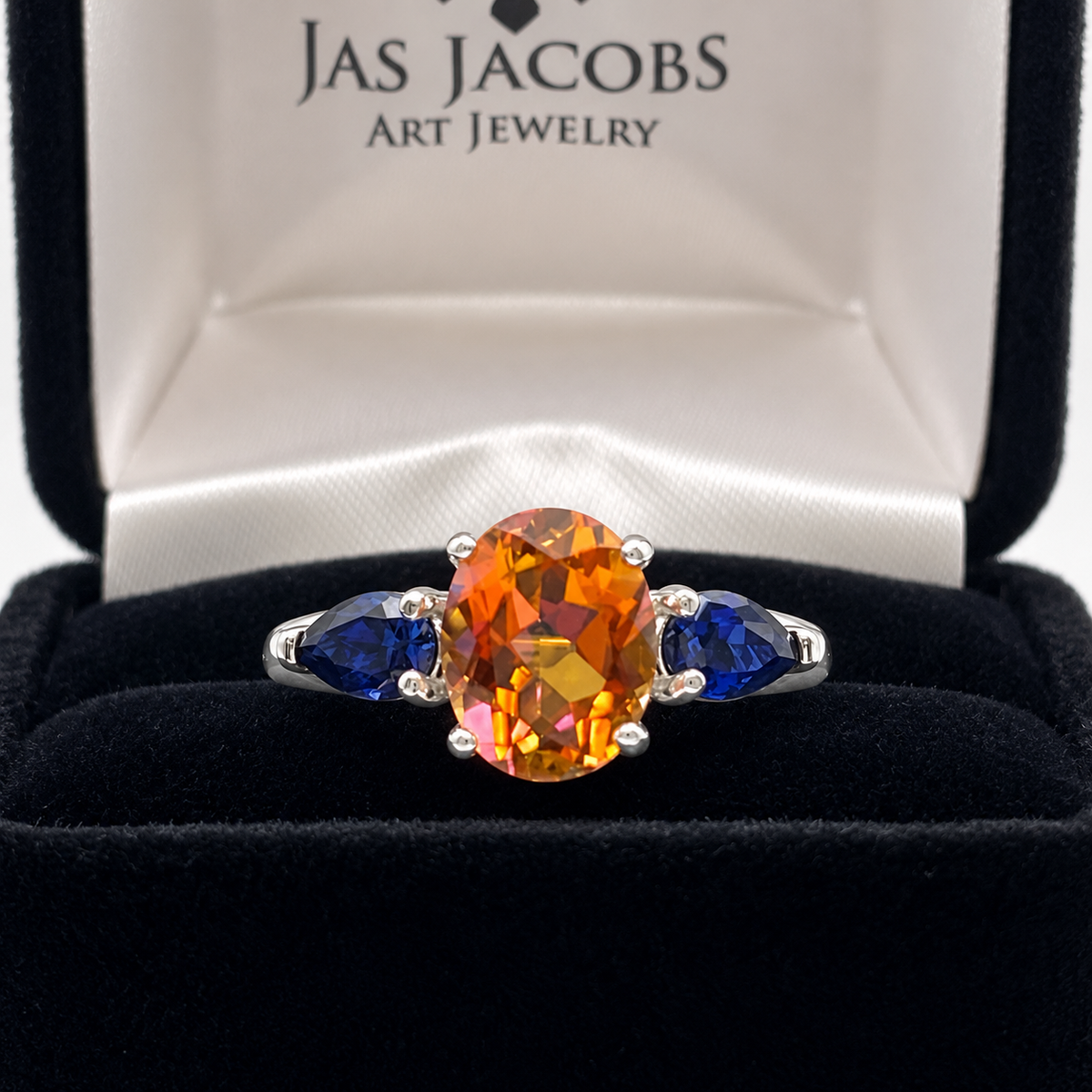 4.5ctw Sunrise Topaz & Blue Sapphire Three Stone Ring