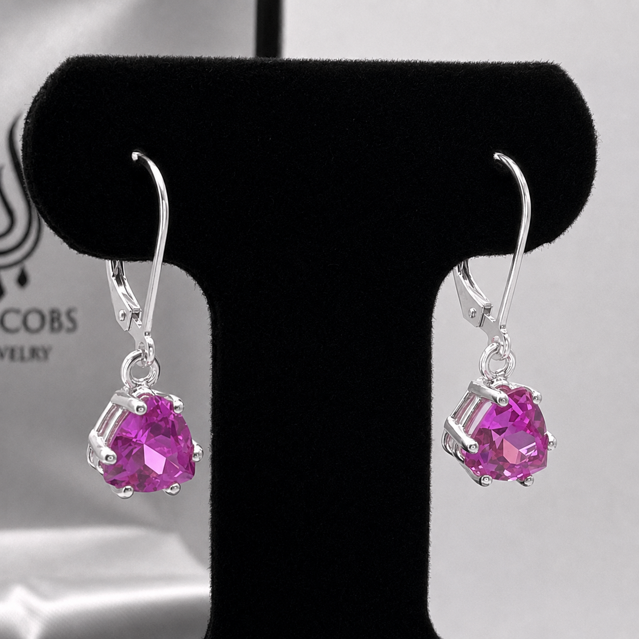 4.5 CTW Trillion Cut Pink Sapphire Drop Earrings