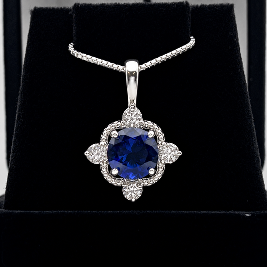 2.4ctw Blue Sapphire & White Sapphire Pendant Necklace